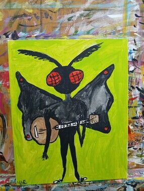 Mothman Playing Banjo Painting Folk Art